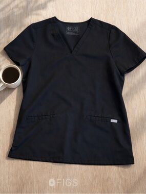 FIGS Black V-Neck Scrub Top Womens Medium Medical Nurse Healthcare Uniform
